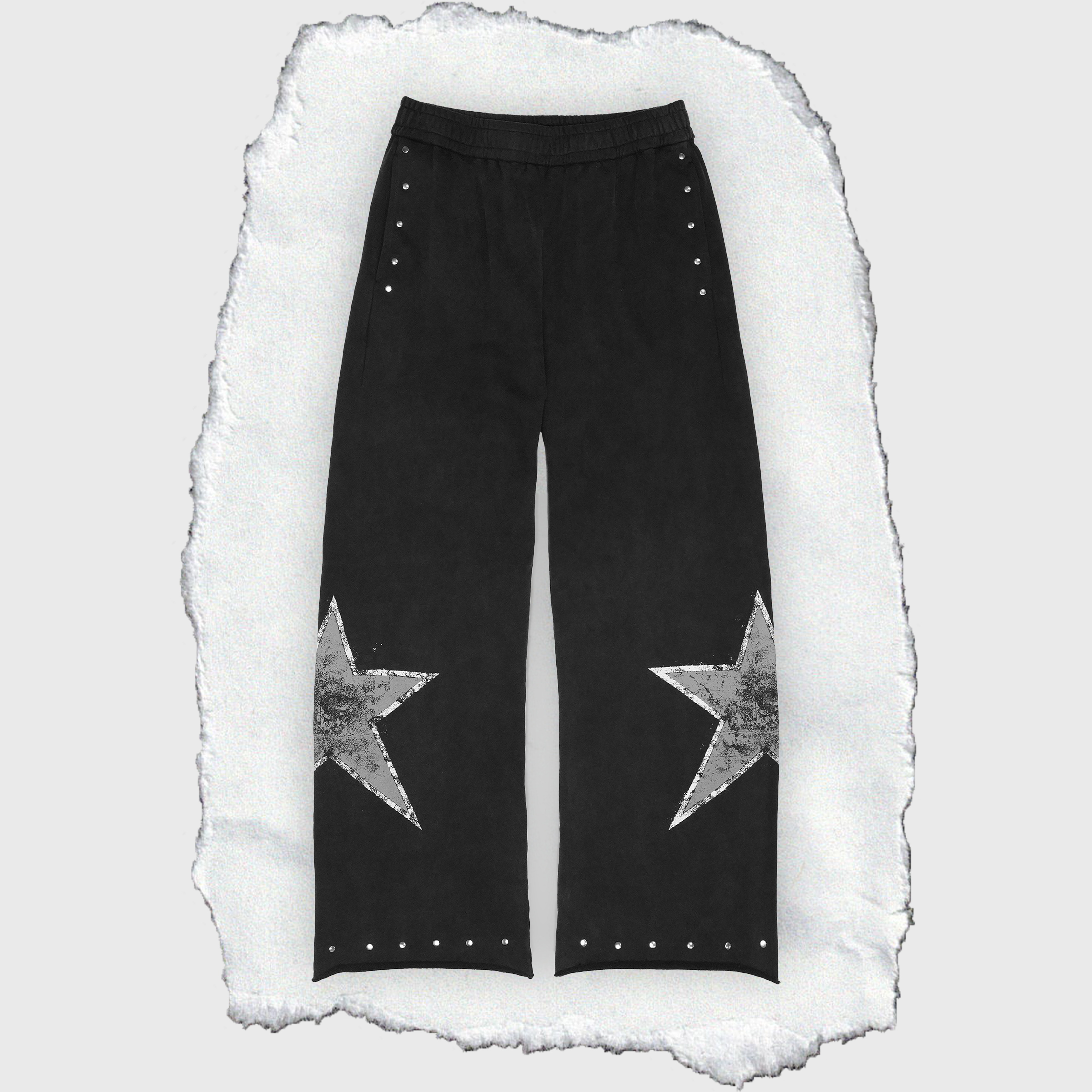 White sweatpants with black stars 2025