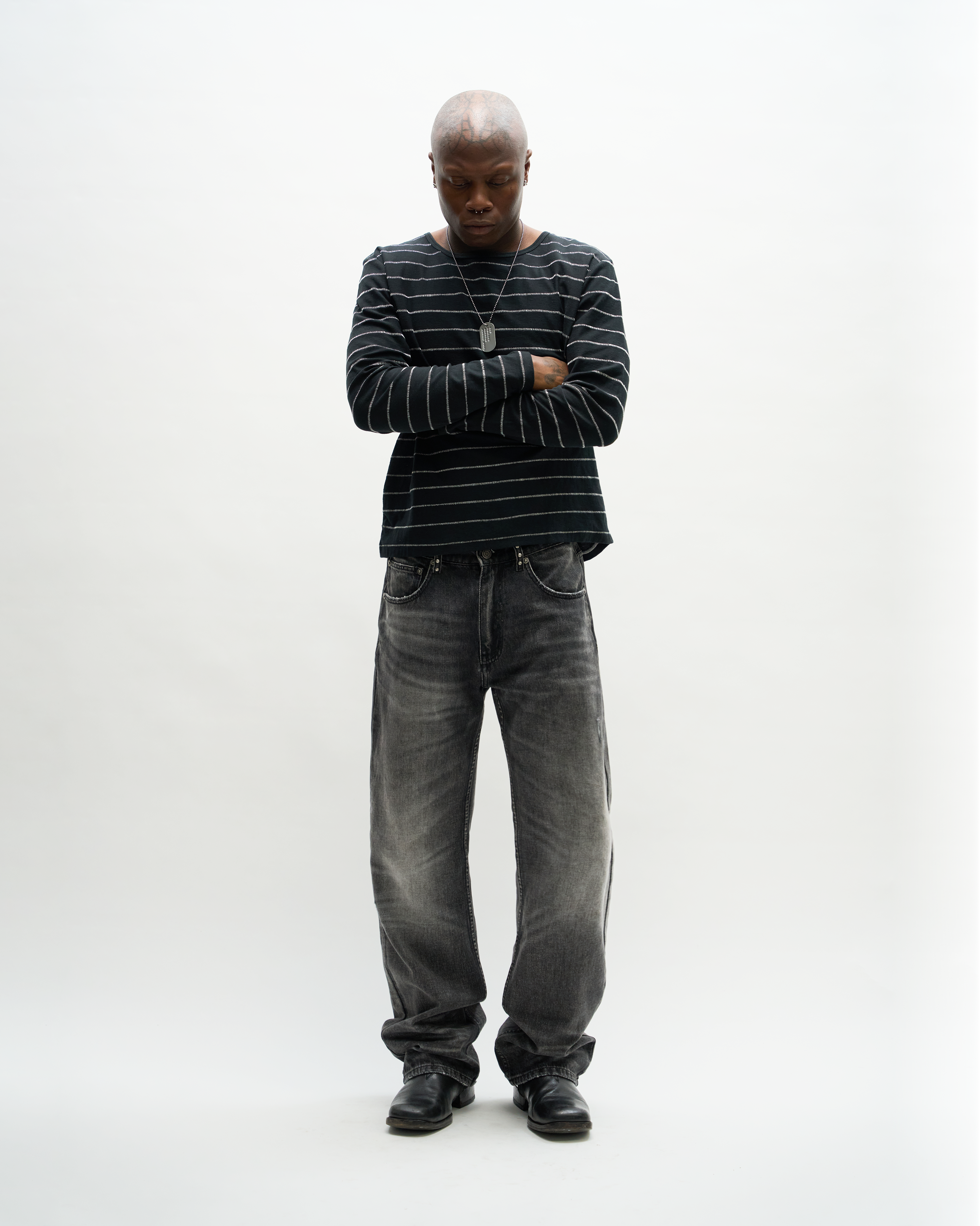 SINGLE STITCH STRIPED LONG SLEEVE [BLACK]