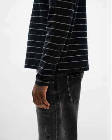 SINGLE STITCH STRIPED LONG SLEEVE [BLACK] – VAGUE Studios