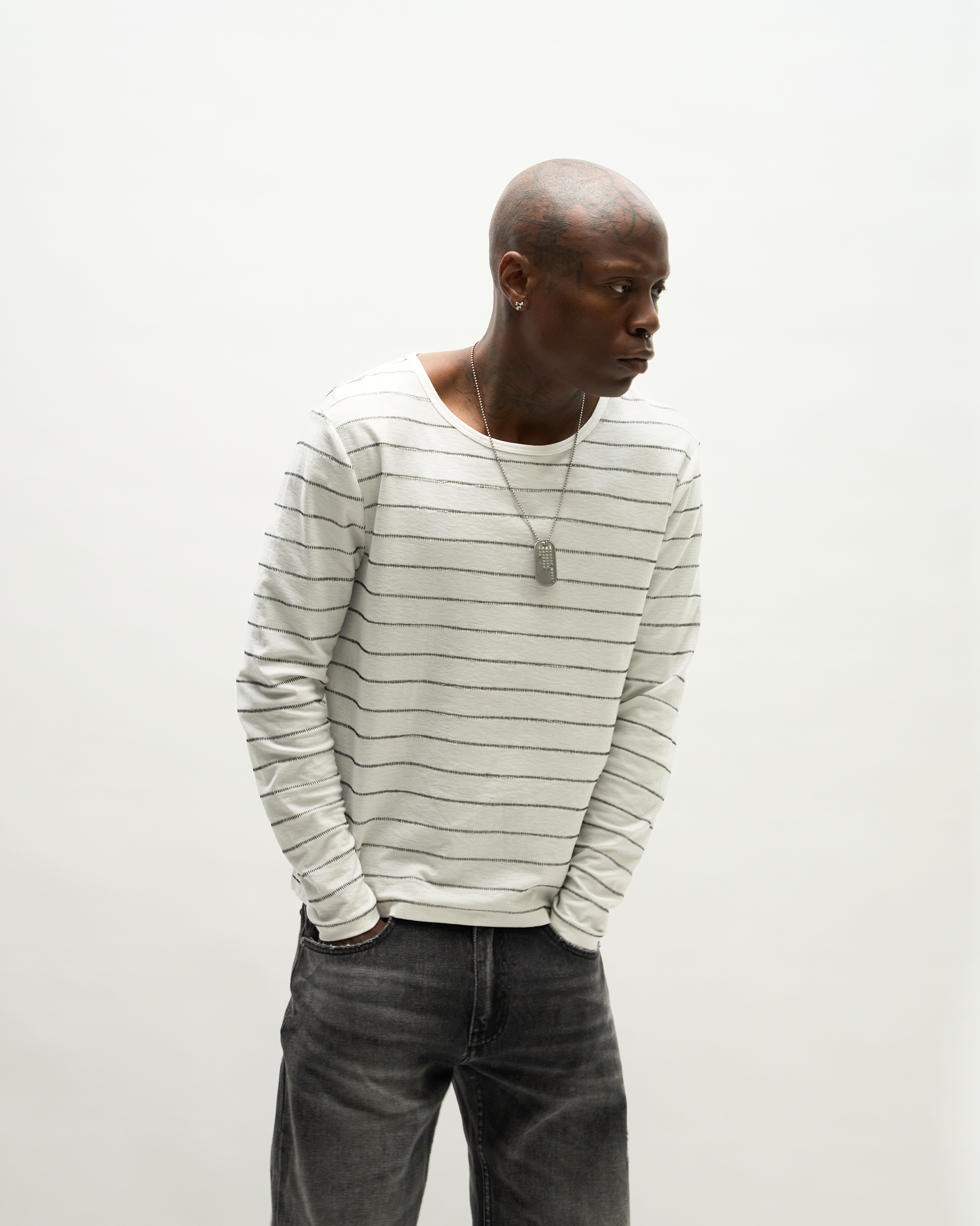 SINGLE STITCH STRIPED LONG SLEEVE [WHITE]