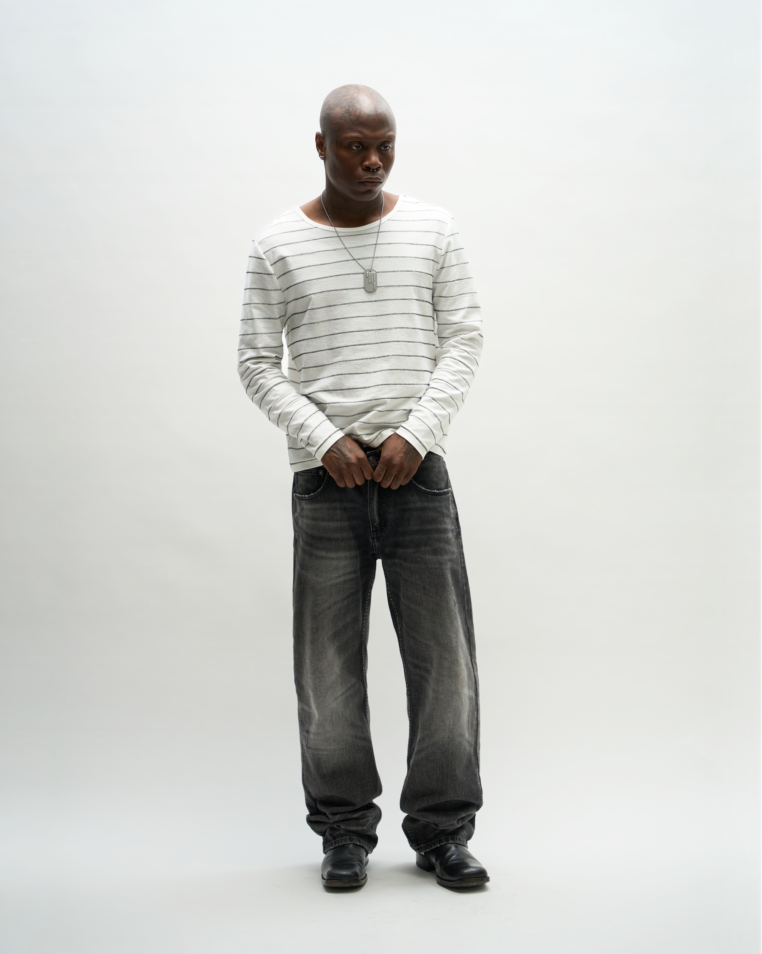 SINGLE STITCH STRIPED LONG SLEEVE [WHITE]