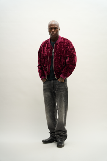 CRUSHED VELVET BOMBER [MERLOT] – VAGUE Studios