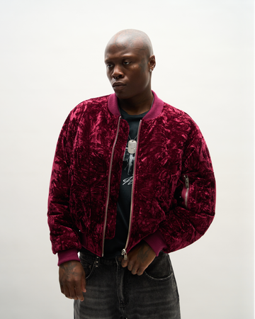 CRUSHED VELVET BOMBER [MERLOT] – VAGUE Studios