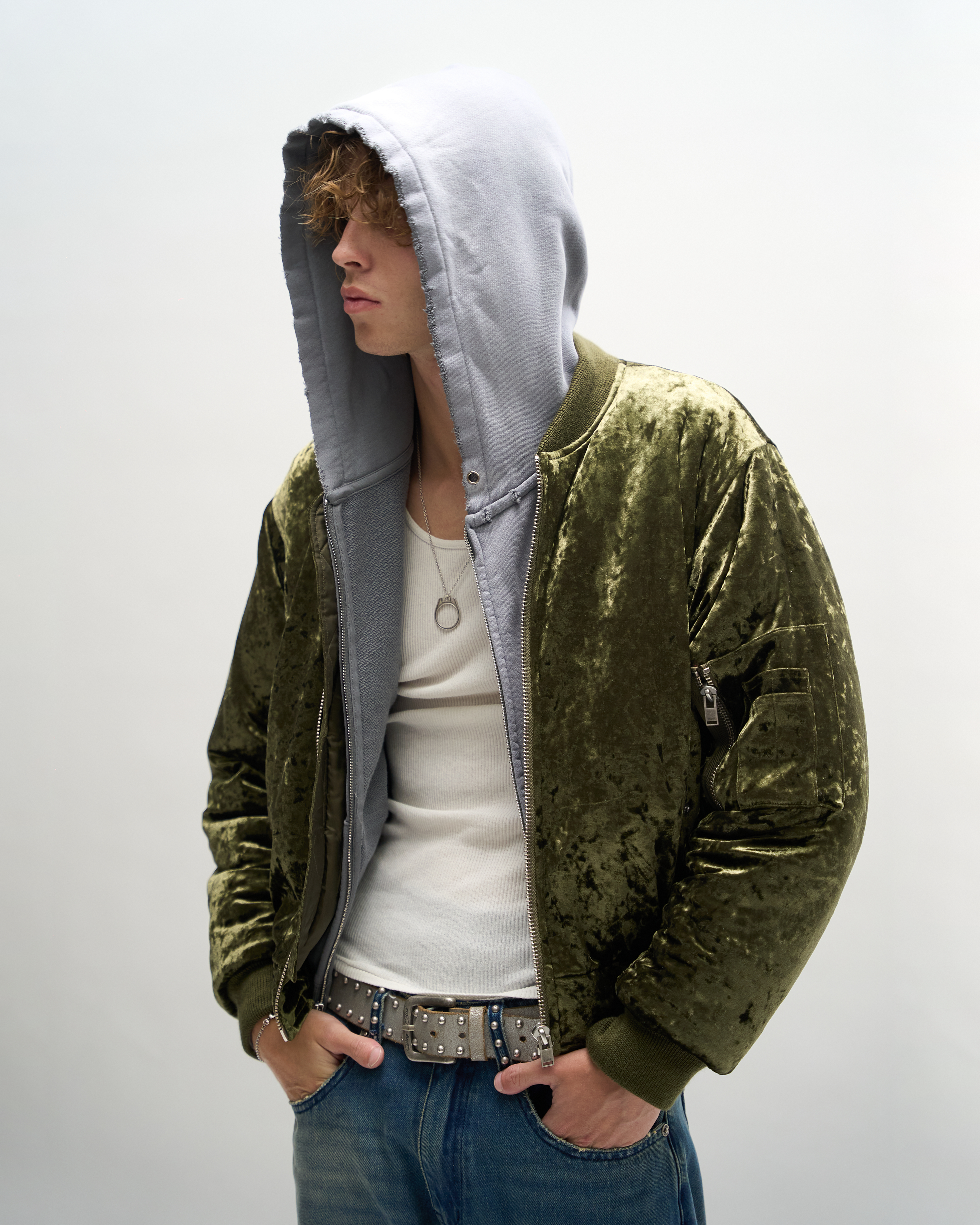 CRUSHED VELVET BOMBER [MILITARY]