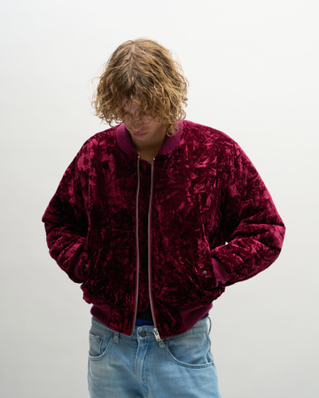CRUSHED VELVET BOMBER [MERLOT] – VAGUE Studios