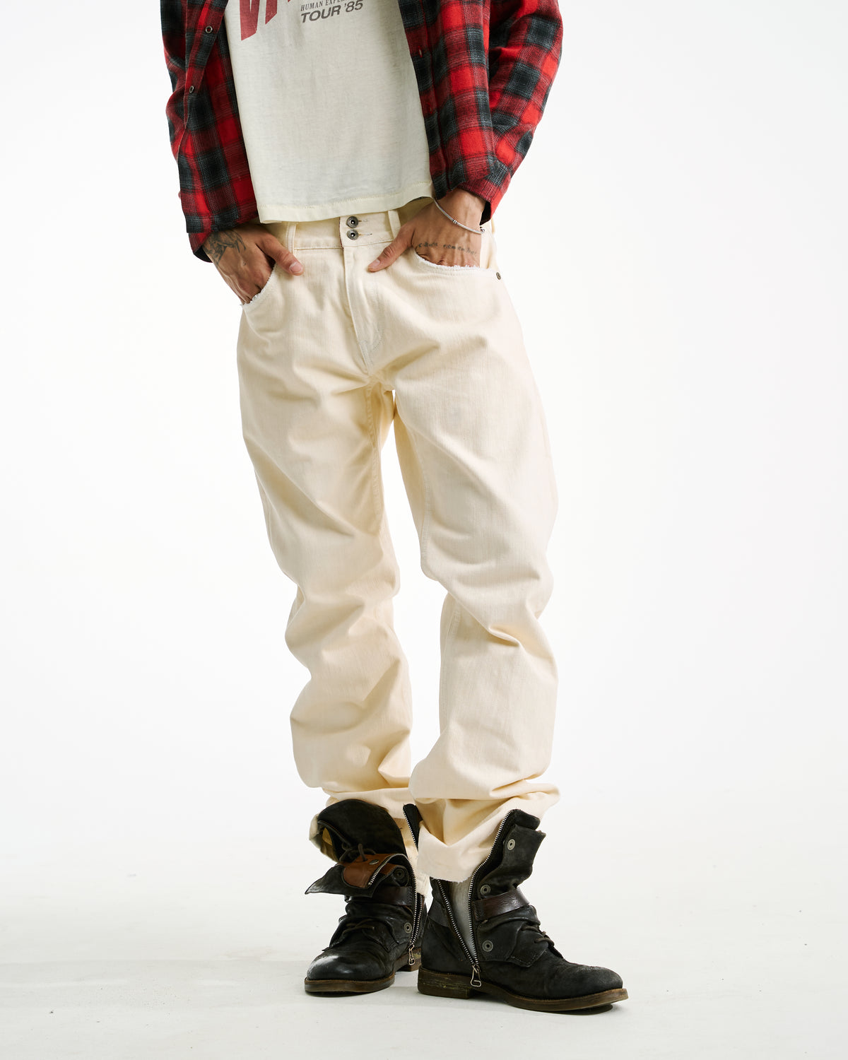 Cigarette Bootcut Denim Off White by Vague Studios – unisex jeans, view 4 of 14