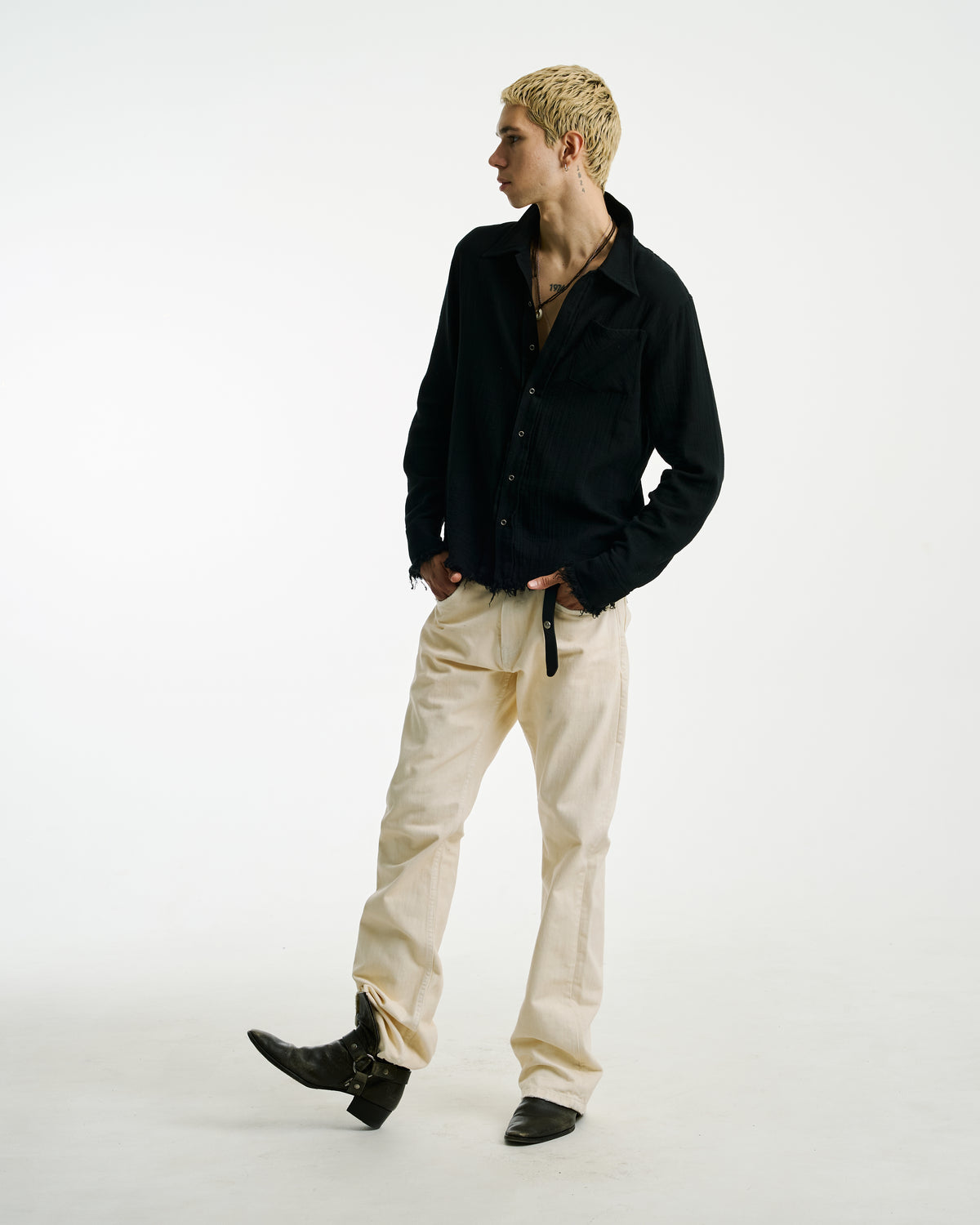 Cigarette Bootcut Denim Off White by Vague Studios – unisex jeans, view 7 of 14