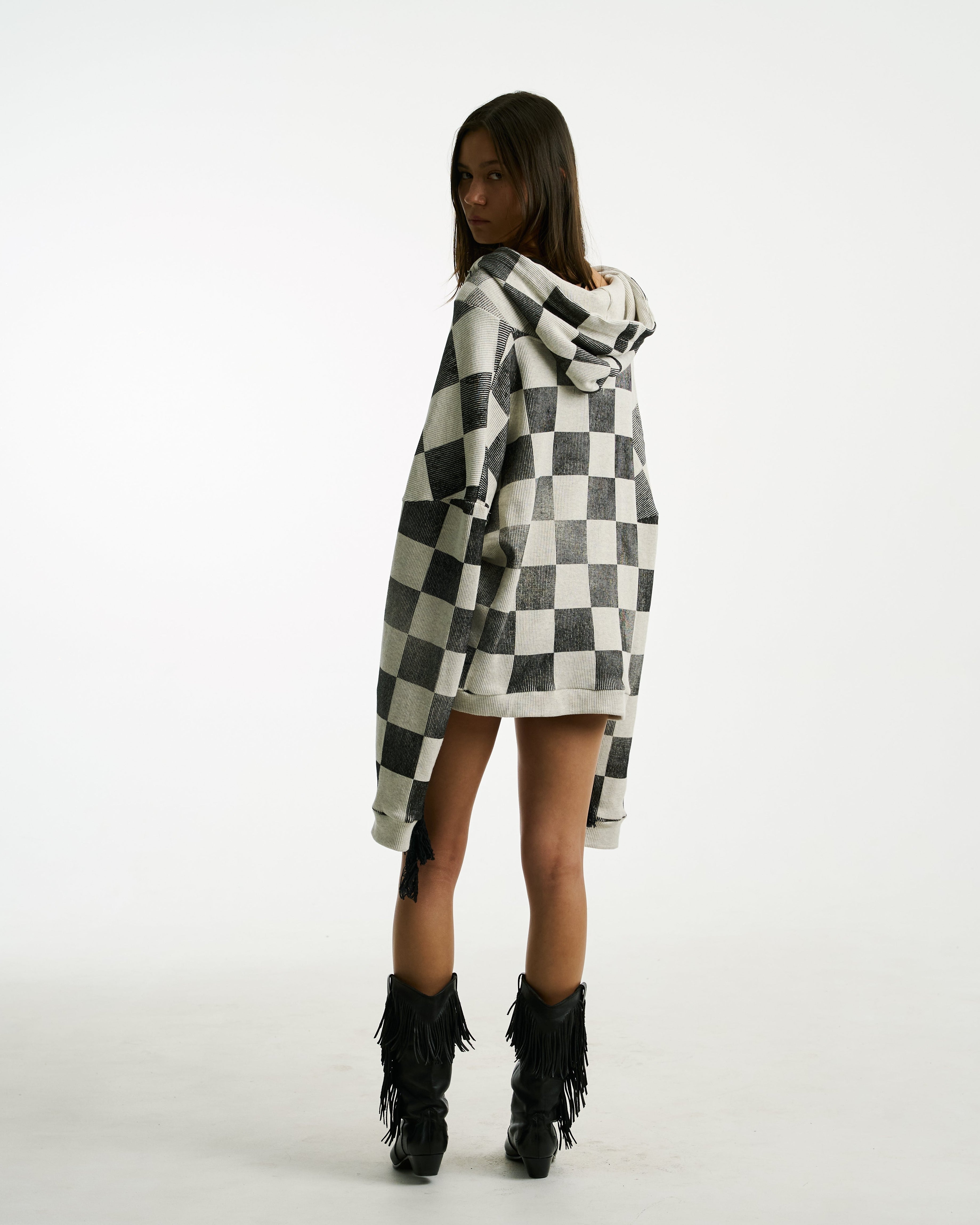Thermal Zip-Up [Chess] - Checkered Knit Hoodie | Vague – VAGUE Studios